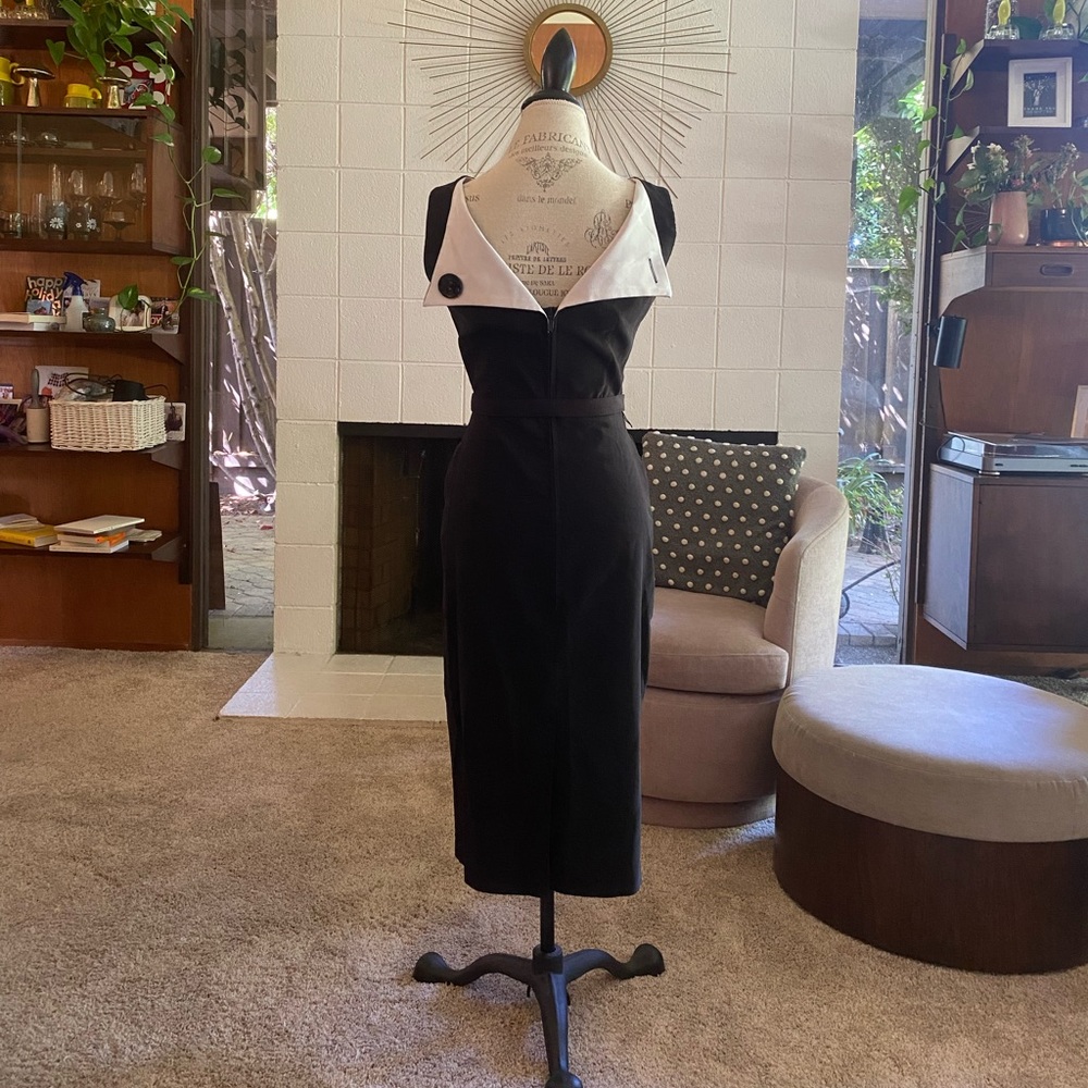 Bettie Page & Tatyana sleeveless dress with white satin back collar (Modcloth)